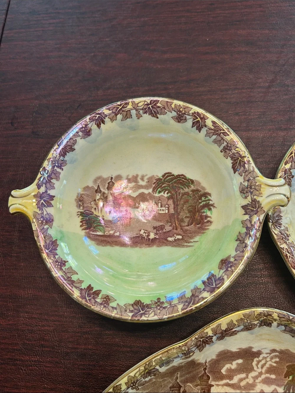 Vintage Maling Newcastle On Tyne England China Serving Set; Brown & Cream Lustre